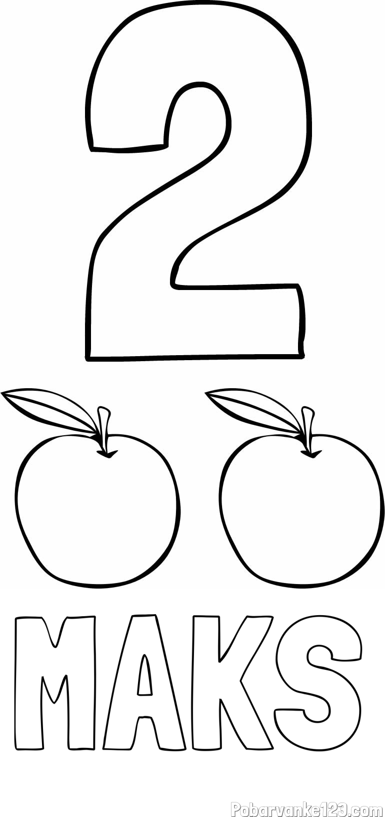 Pobarvanka imena MAKS in pobarvanka števila 2 s slikovnim prikazom