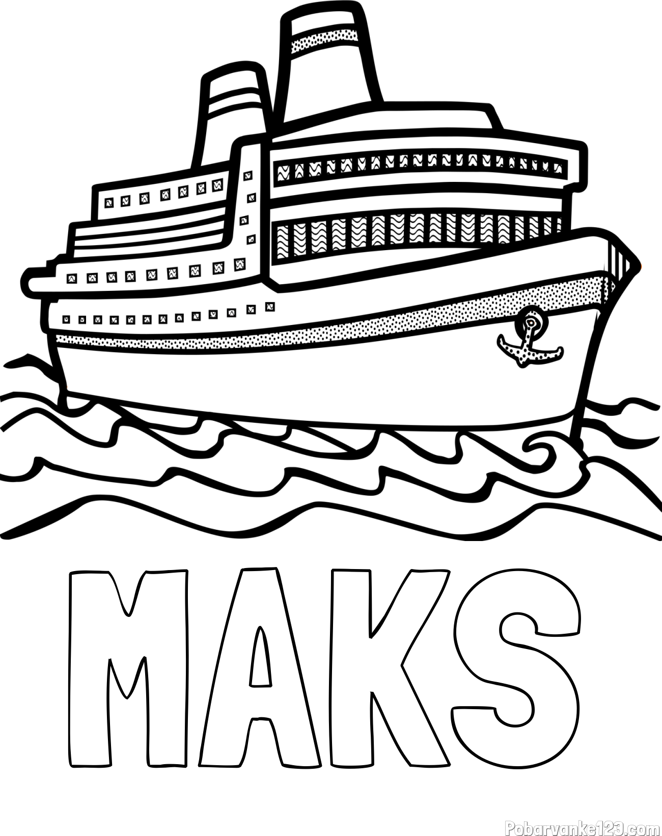 Pobarvanka imena MAKS in pobarvanka velike potniške ladje