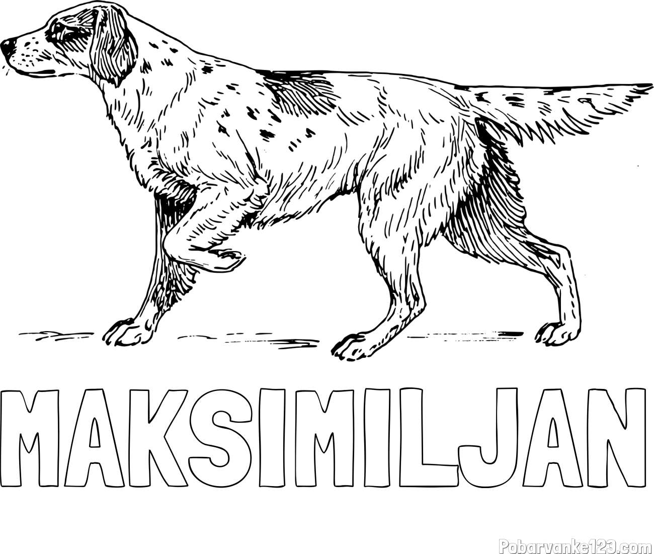 Pobarvanka imena MAKSIMILJAN in pobarvanka lovskega psa na lovu