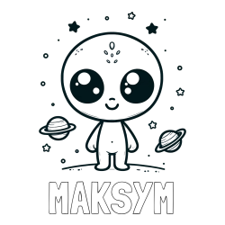 Online izdelana pobarvanka - Pobarvanka imena MAKSYM in pobarvanka vesoljec