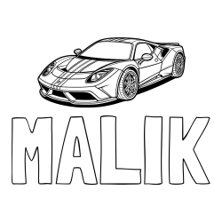 Online izdelana pobarvanka - Pobarvanka imena MALIK in pobarvanka čudovitega športnega avtomobila