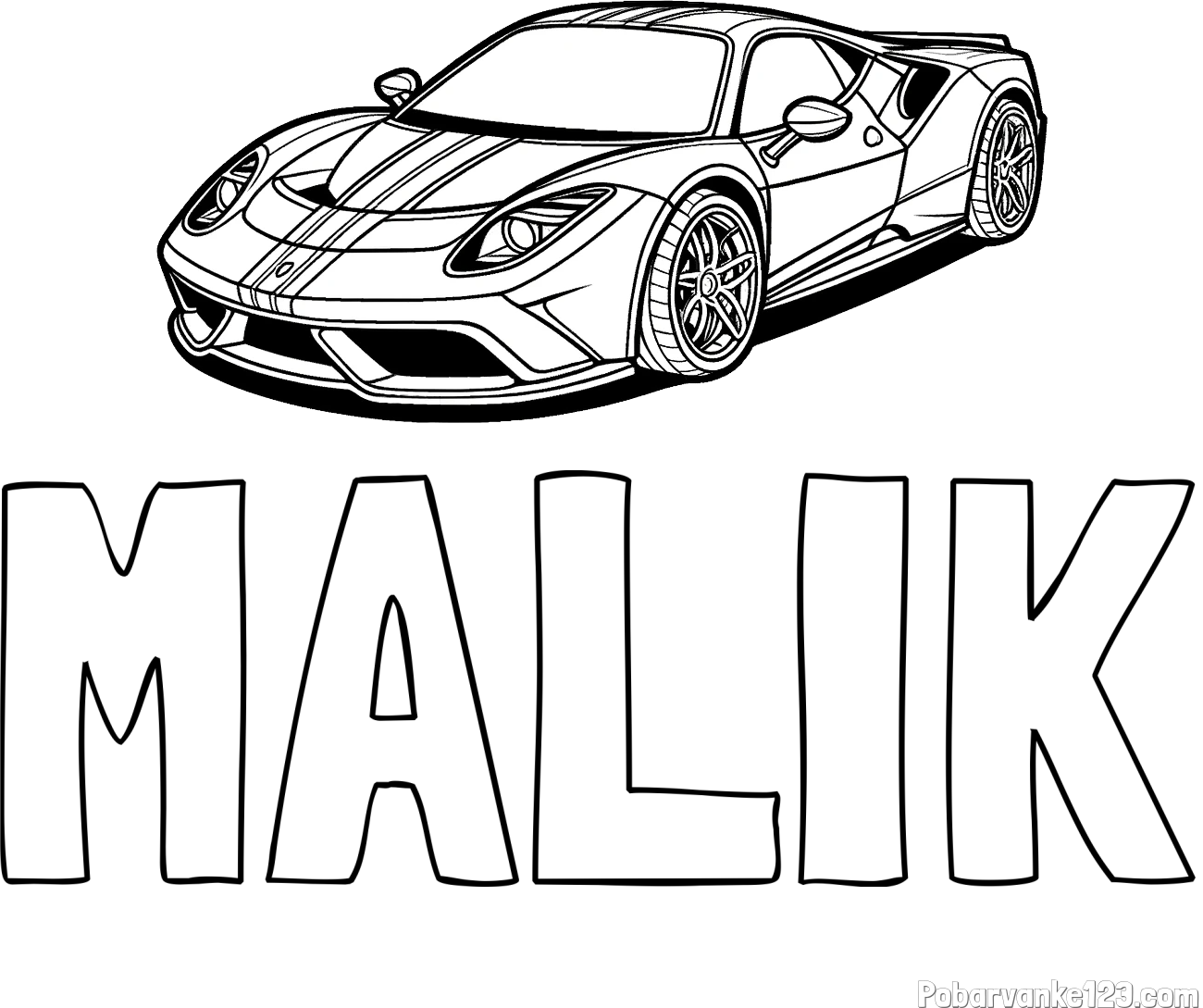 Pobarvanka imena MALIK in pobarvanka čudovitega športnega avtomobila