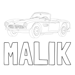 Online izdelana pobarvanka - Pobarvanka imena MALIK in pobarvnaka starega BMW