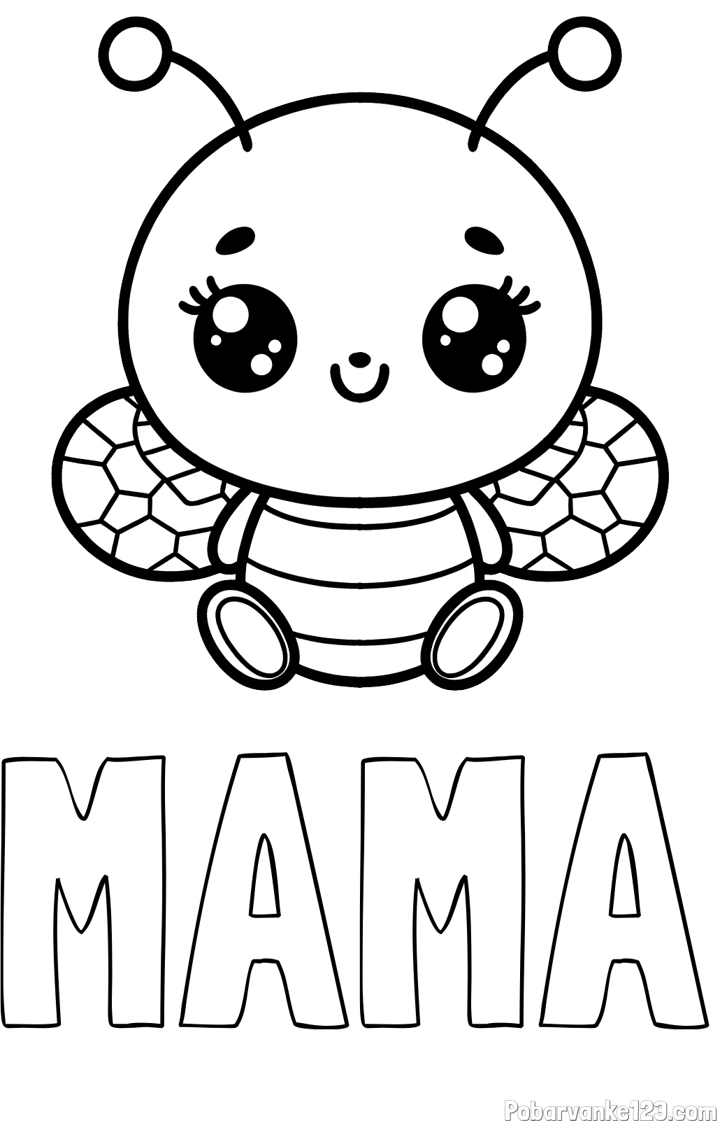 Pobarvanka imena MAMA in otroška pobarvanka ljubke čebele