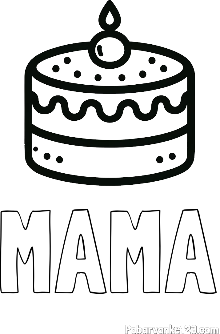 Pobarvanka imena MAMA in otroška pobarvanka majhne torte
