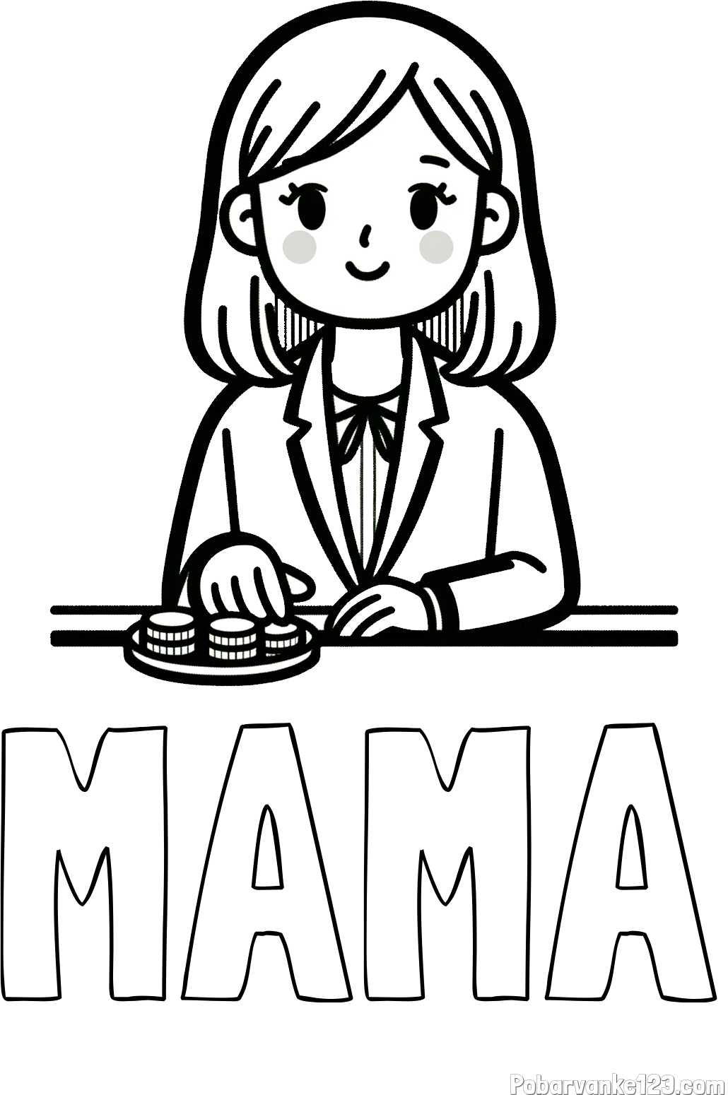 Pobarvanka imena MAMA in pobarvanka bančne uslužbenke