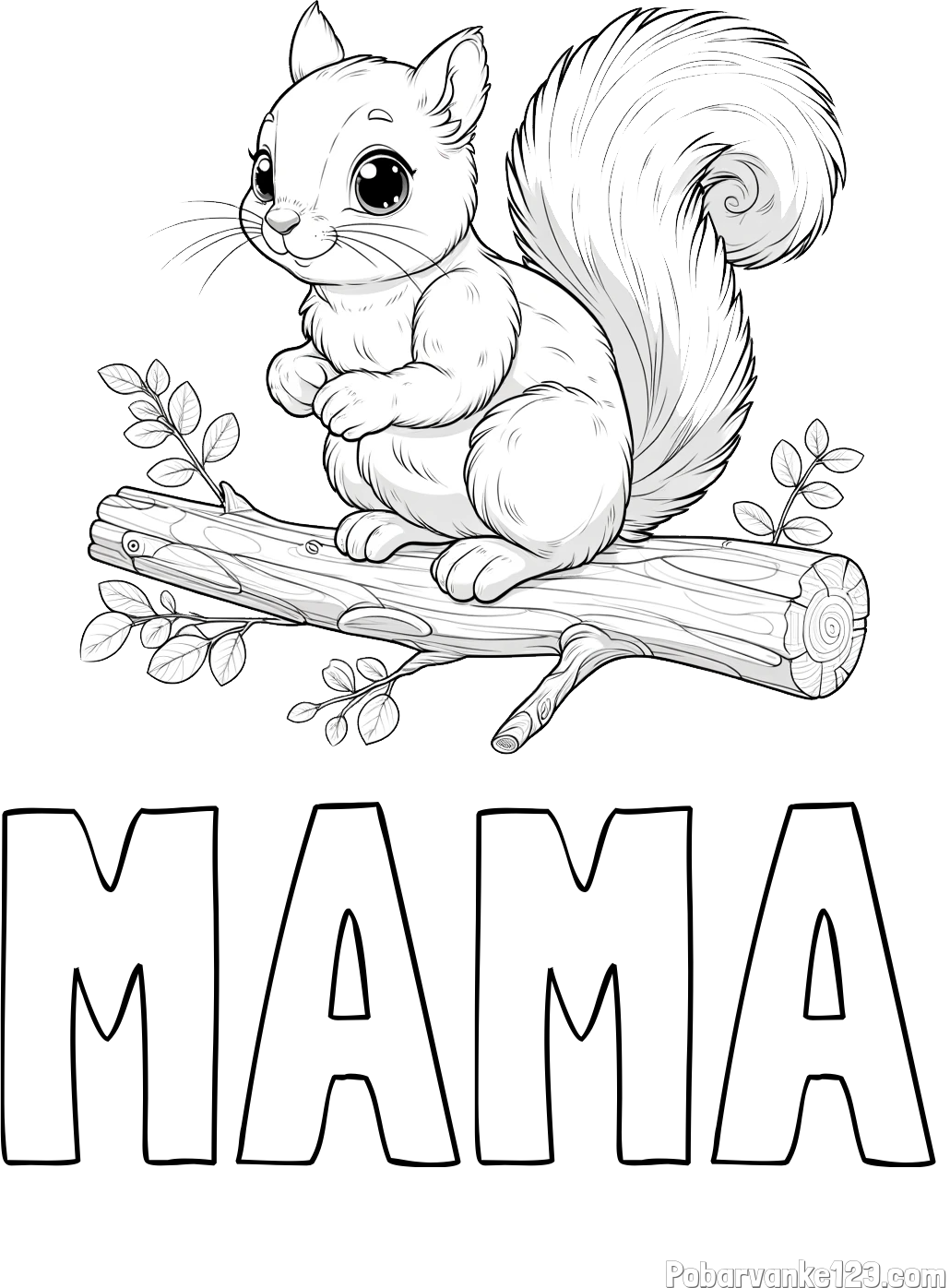 Pobarvanka imena MAMA in pobarvanka veverice na veji