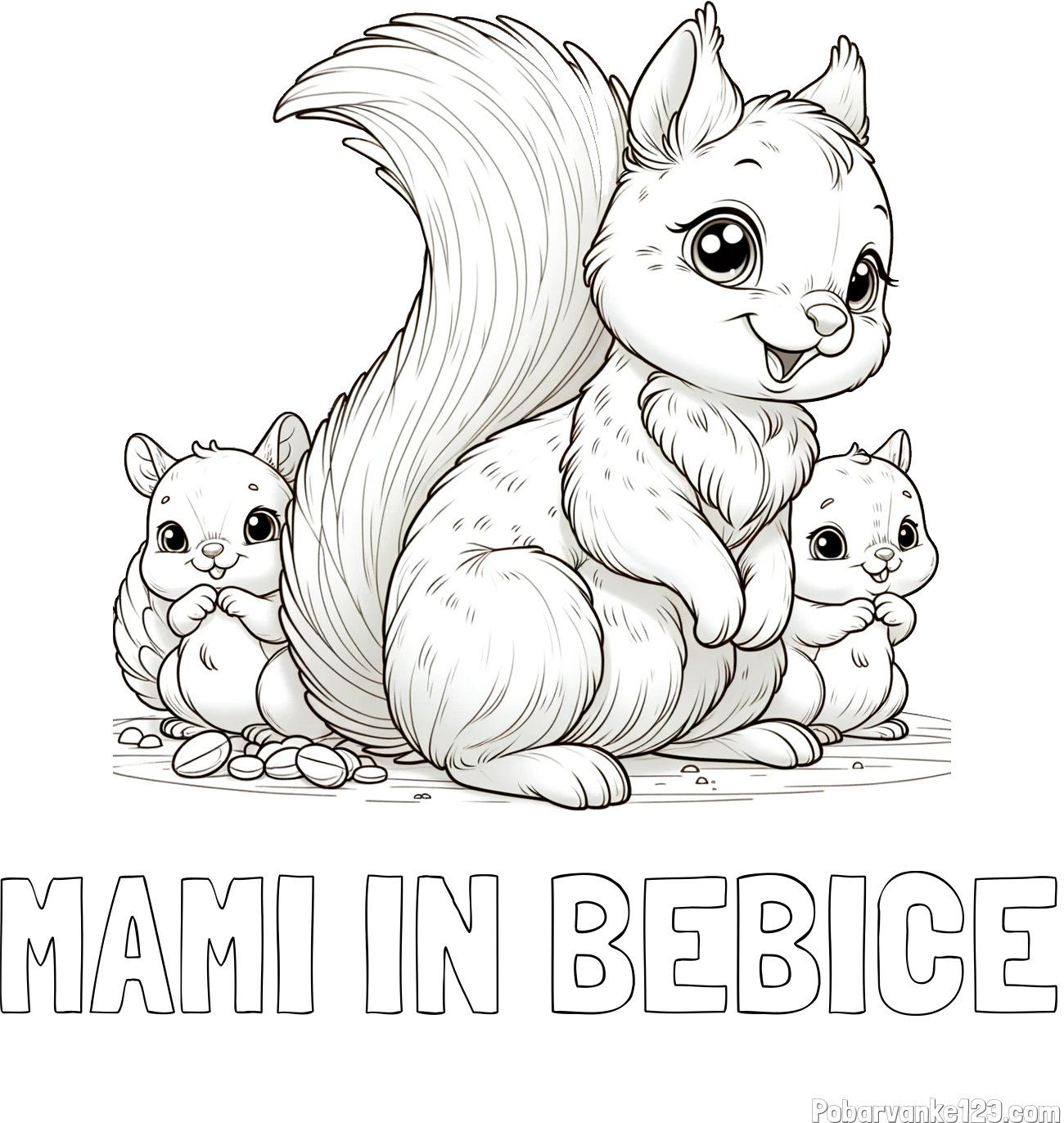 Pobarvanka imena MAMI IN BEBICE in pobarvanka veveričje družine