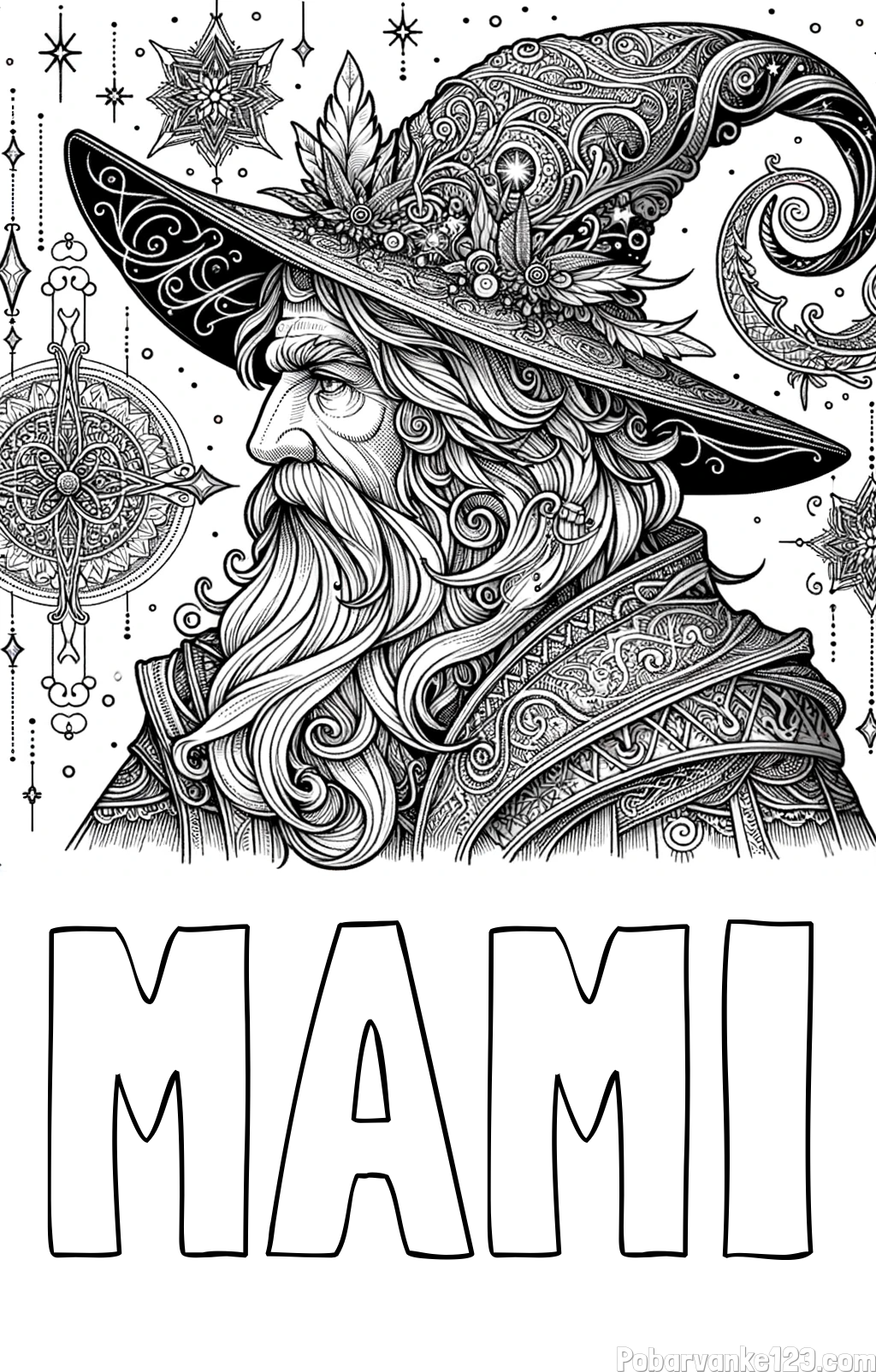 Pobarvanka imena MAMI in Čudovita pobarvanka čarovnika