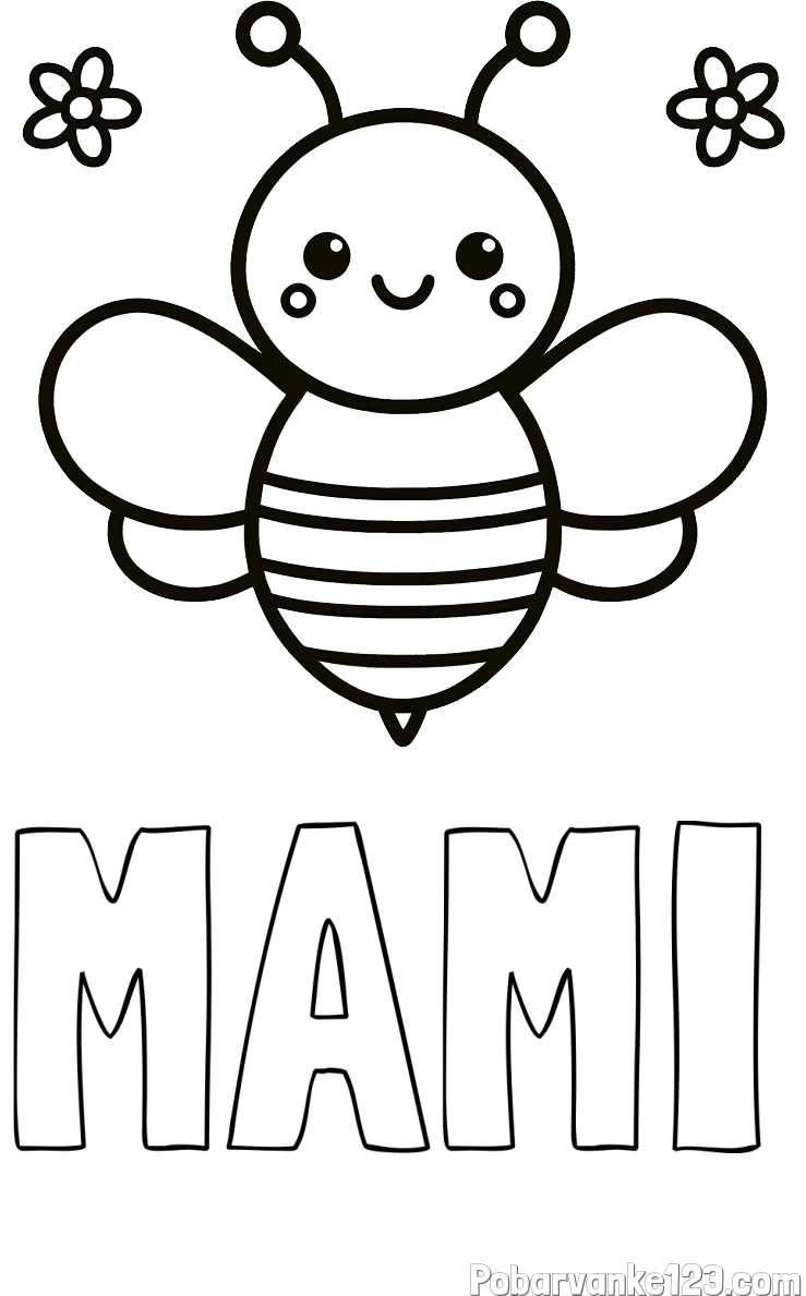 Pobarvanka imena MAMI in otroška pobarvanka čebele