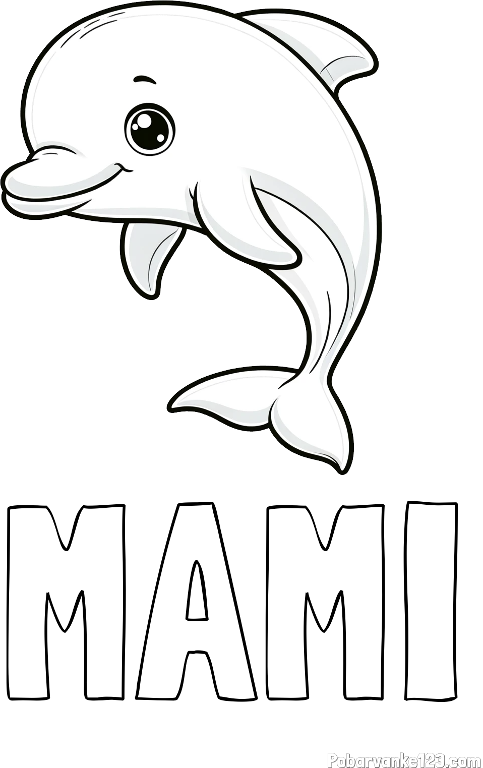 Pobarvanka imena MAMI in otroška pobarvanka ljubkega delfina