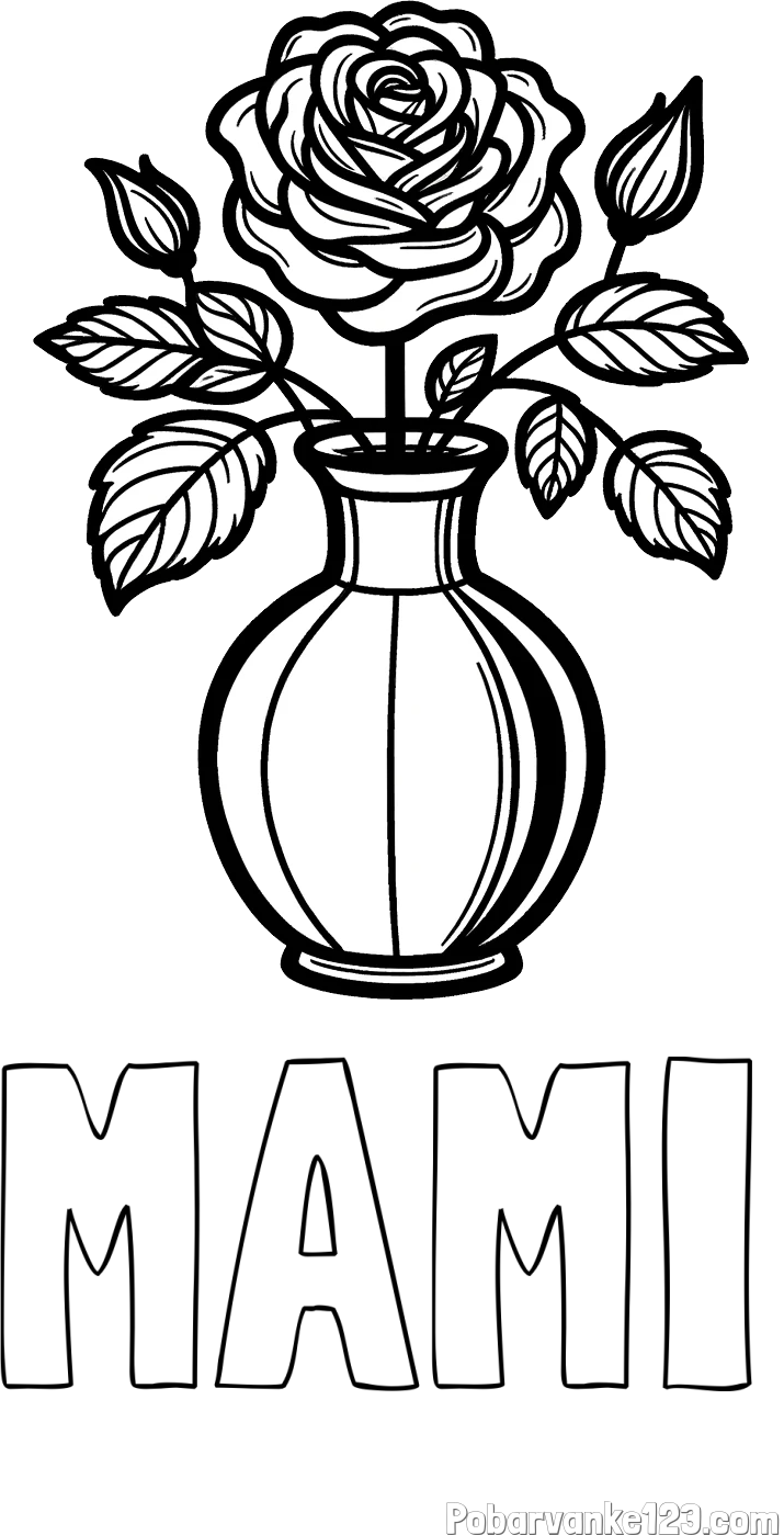 Pobarvanka imena MAMI in pobarvanka čudovite vrtnice v vazi