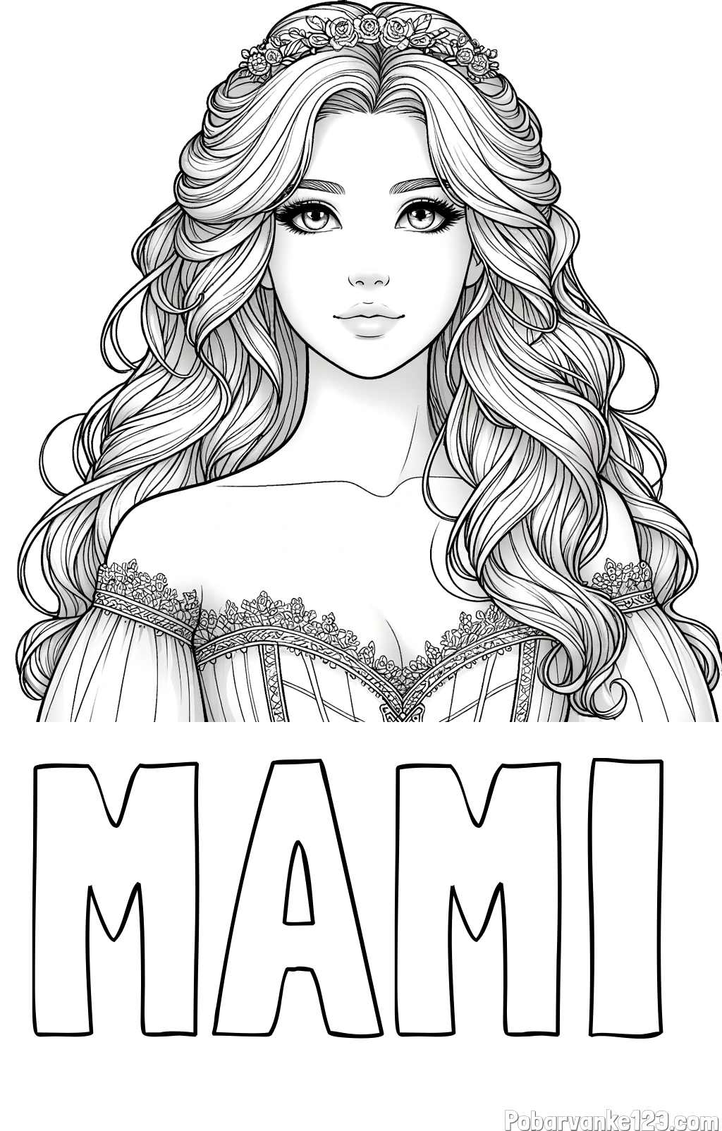 Pobarvanka imena MAMI in pobarvanka lepe princese