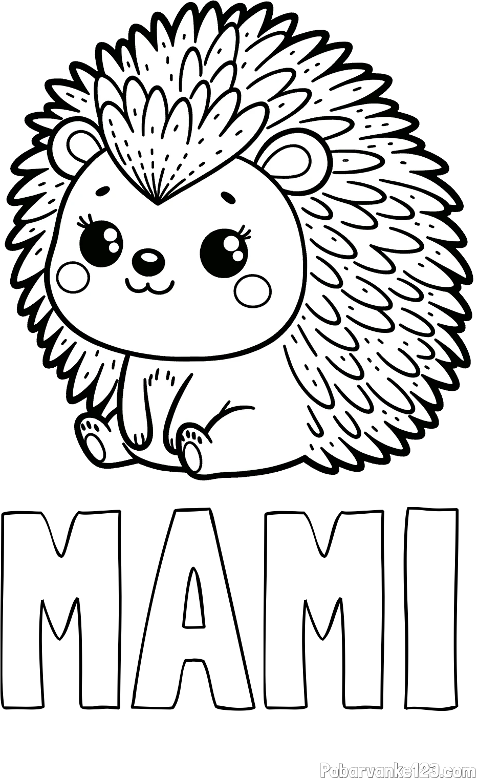 Pobarvanka imena MAMI in pobarvanka nasmejanega ježka