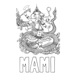 Online izdelana pobarvanka - Pobarvanka imena MAMI in pobarvanka slona v človeški podobi