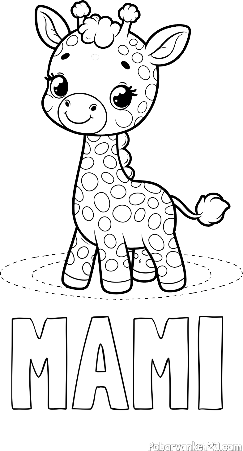 Pobarvanka imena MAMI in pobarvanka žirafe