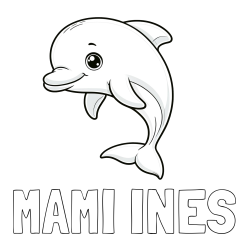 Online izdelana pobarvanka - Pobarvanka imena MAMI INES in otroška pobarvanka ljubkega delfina