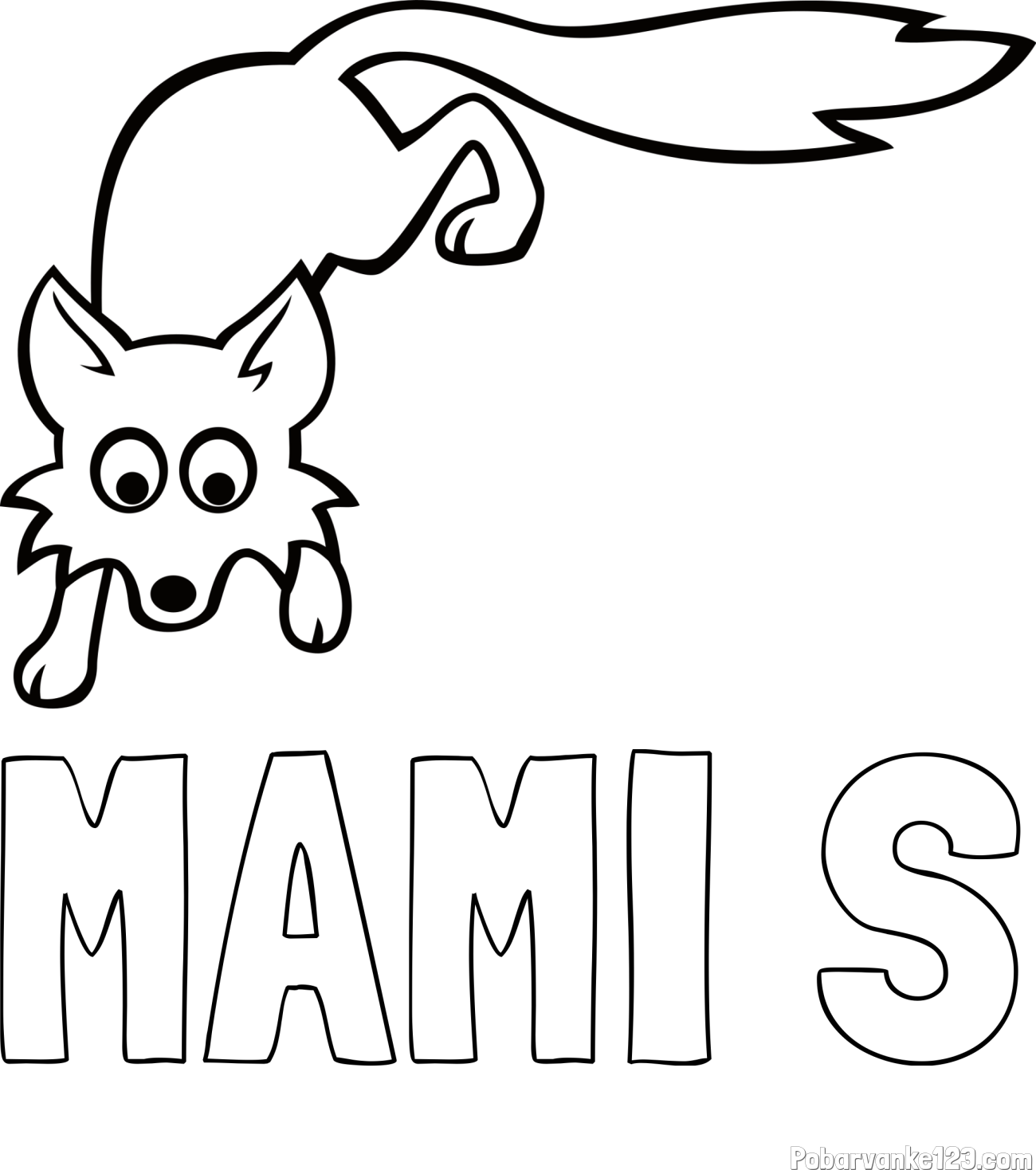 Pobarvanka imena MAMI S in otroška pobarvanka ljubke lisičke