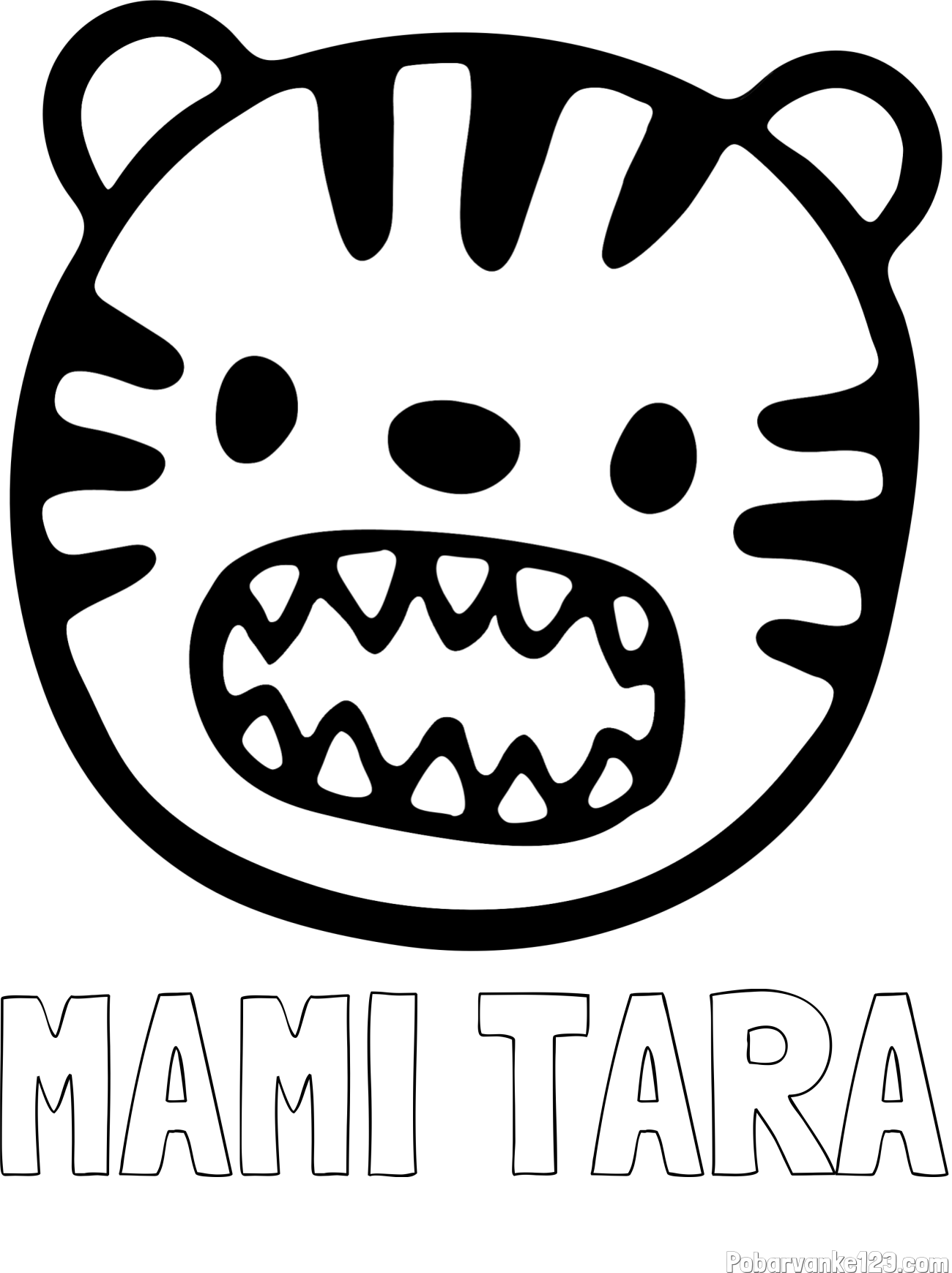 Pobarvanka imena MAMI TARA in pobarvanka glave majhnega tigrčka