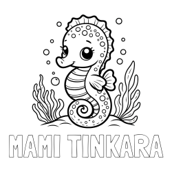 Online izdelana pobarvanka - Pobarvanka imena MAMI TINKARA in pobarvanka morskega konjička