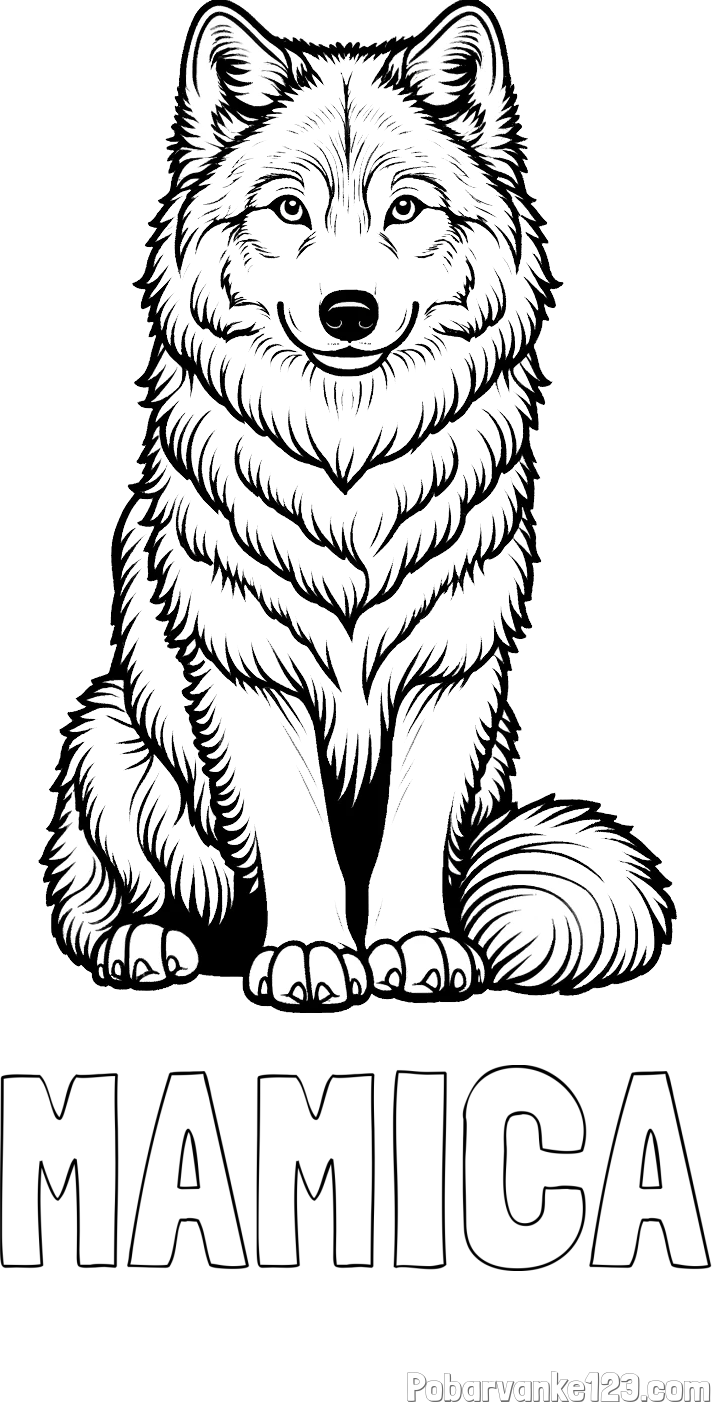 Pobarvanka imena MAMICA in pobarvanka prijaznega volka