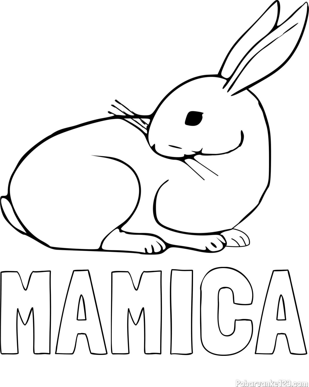 Pobarvanka imena MAMICA in pobarvanka zajčka, ki je nekaj opazil
