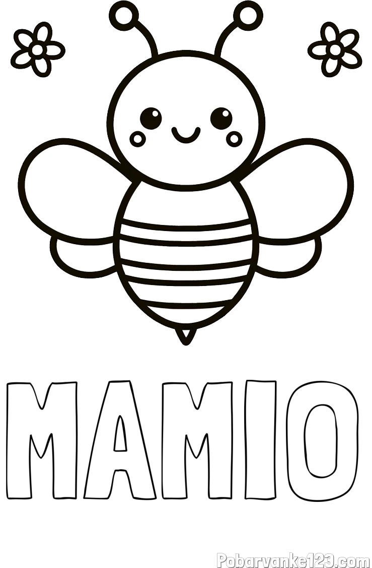 Pobarvanka imena MAMIO in otroška pobarvanka čebele