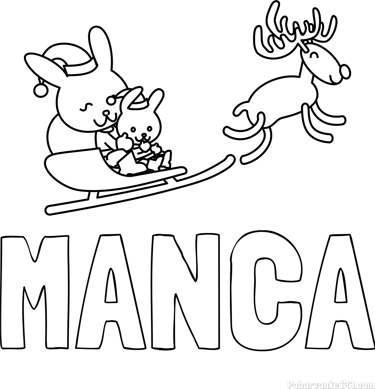 Pobarvanka imena MANCA in božične sani