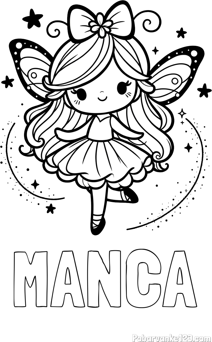 Pobarvanka imena MANCA in ljubka čarobna vila