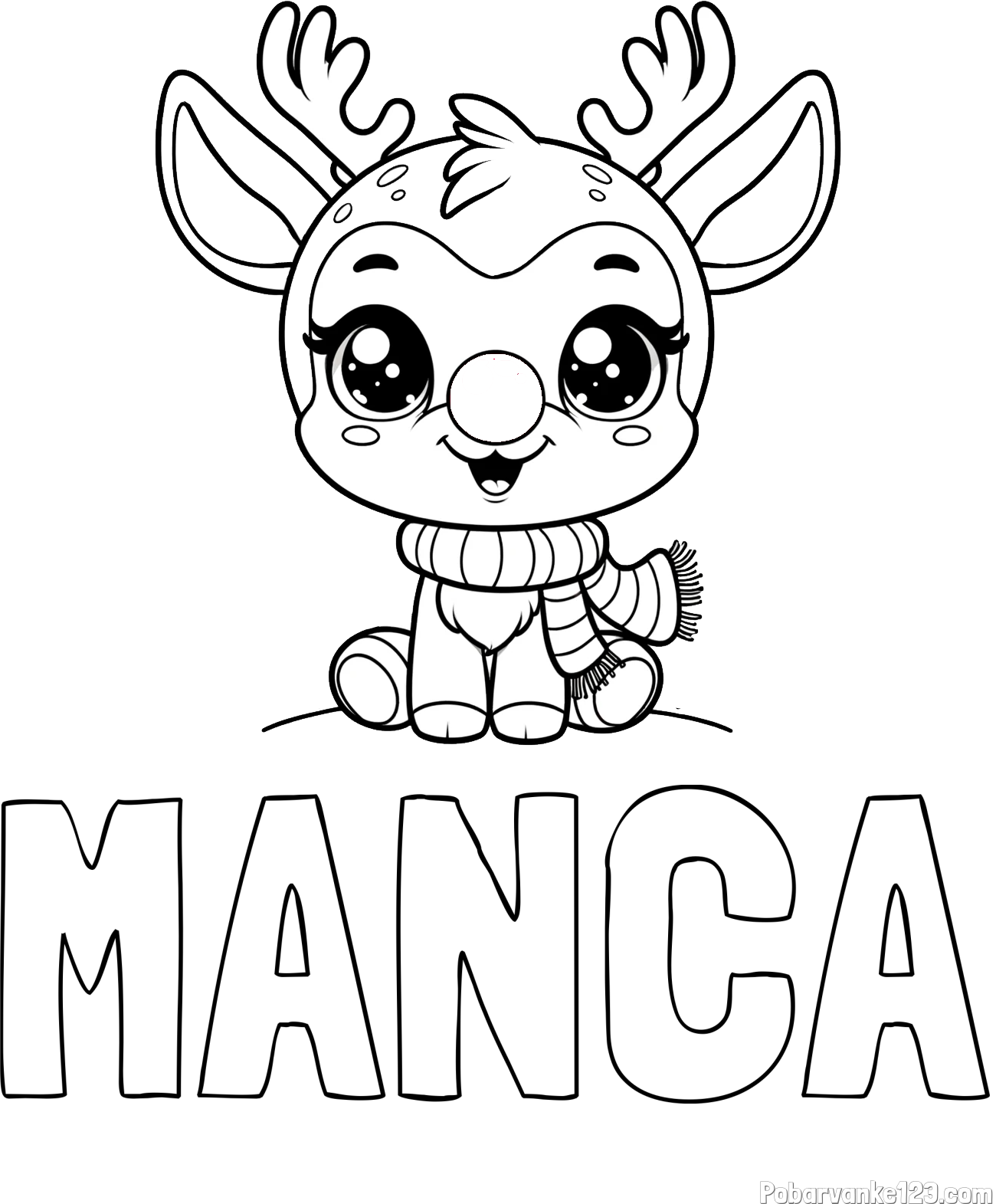 Pobarvanka imena MANCA in otroška pobarvanka jelenčka Rudolfa s šalom okoli vratu