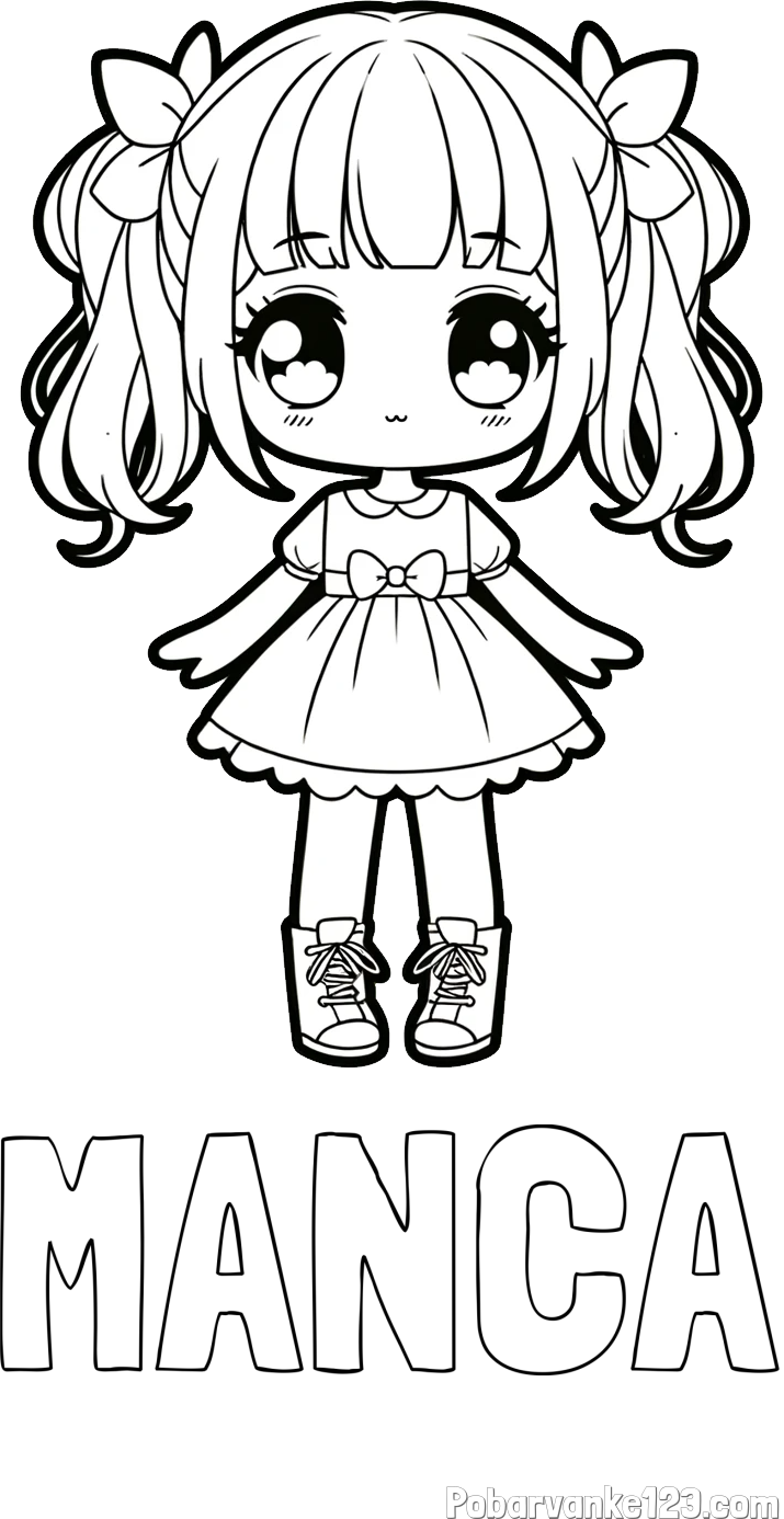 Pobarvanka imena MANCA in pobarvanka anime punčke