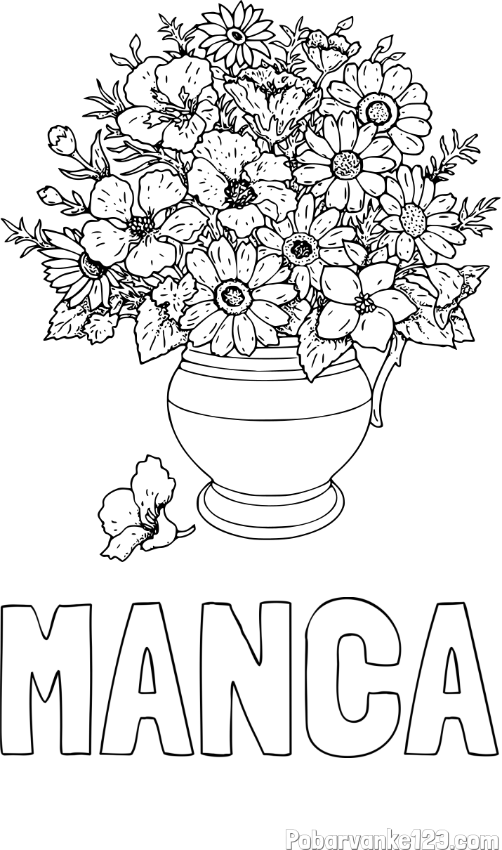 Pobarvanka imena MANCA in pobarvanka cvetja v vazi