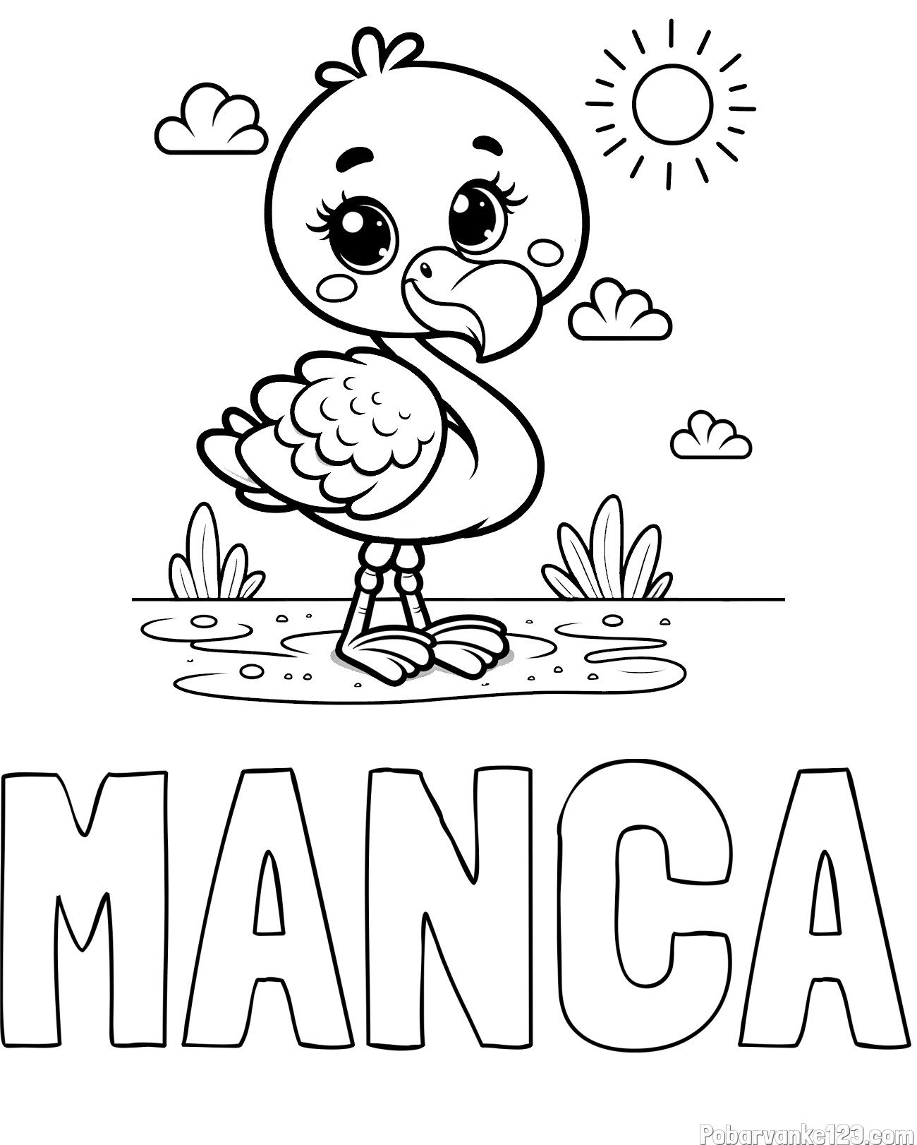 Pobarvanka imena MANCA in pobarvanka ljubkega flaminga