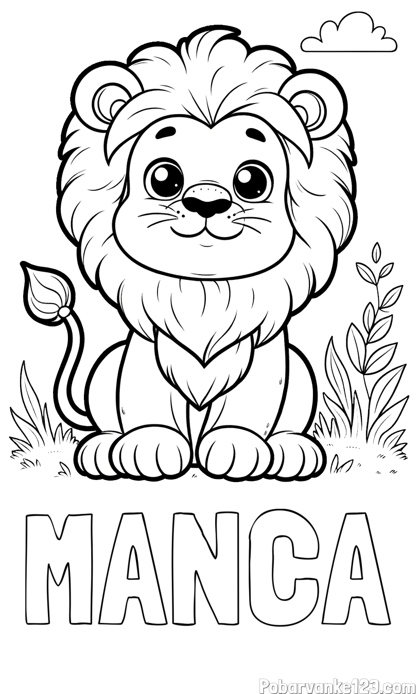 Pobarvanka imena MANCA in pobarvanka ljubkega leva