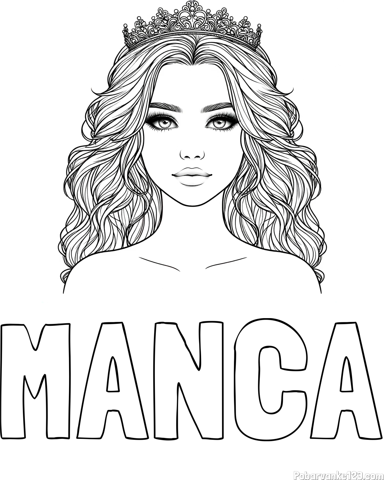 Pobarvanka imena MANCA in pobarvanka prikupne princeske