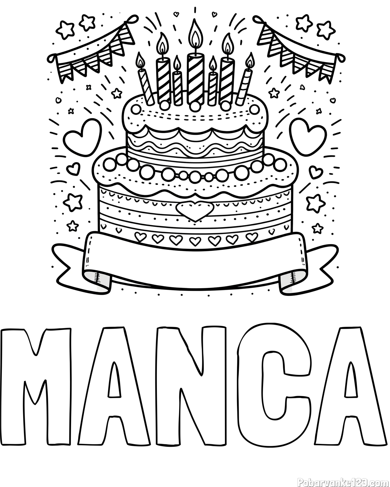 Pobarvanka imena MANCA in pobarvanka velike torte za rojstni dan