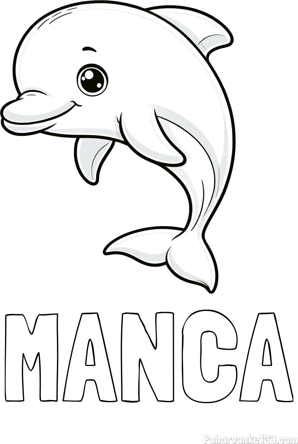 Pobarvanka imena MANCA ter ljubkega delfina