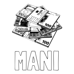 Online izdelana pobarvanka - Pobarvanka imena MANI in pobarvanka evrskih bankovcev