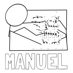 Online izdelana pobarvanka - Pobarvanka imena MANUEL in pobarvanka gradu - poveži številke od pike do pike