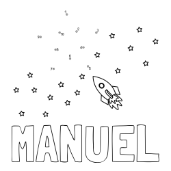Online izdelana pobarvanka - Pobarvanka imena MANUEL in pobarvanka poveži številke - vesoljska tematika
