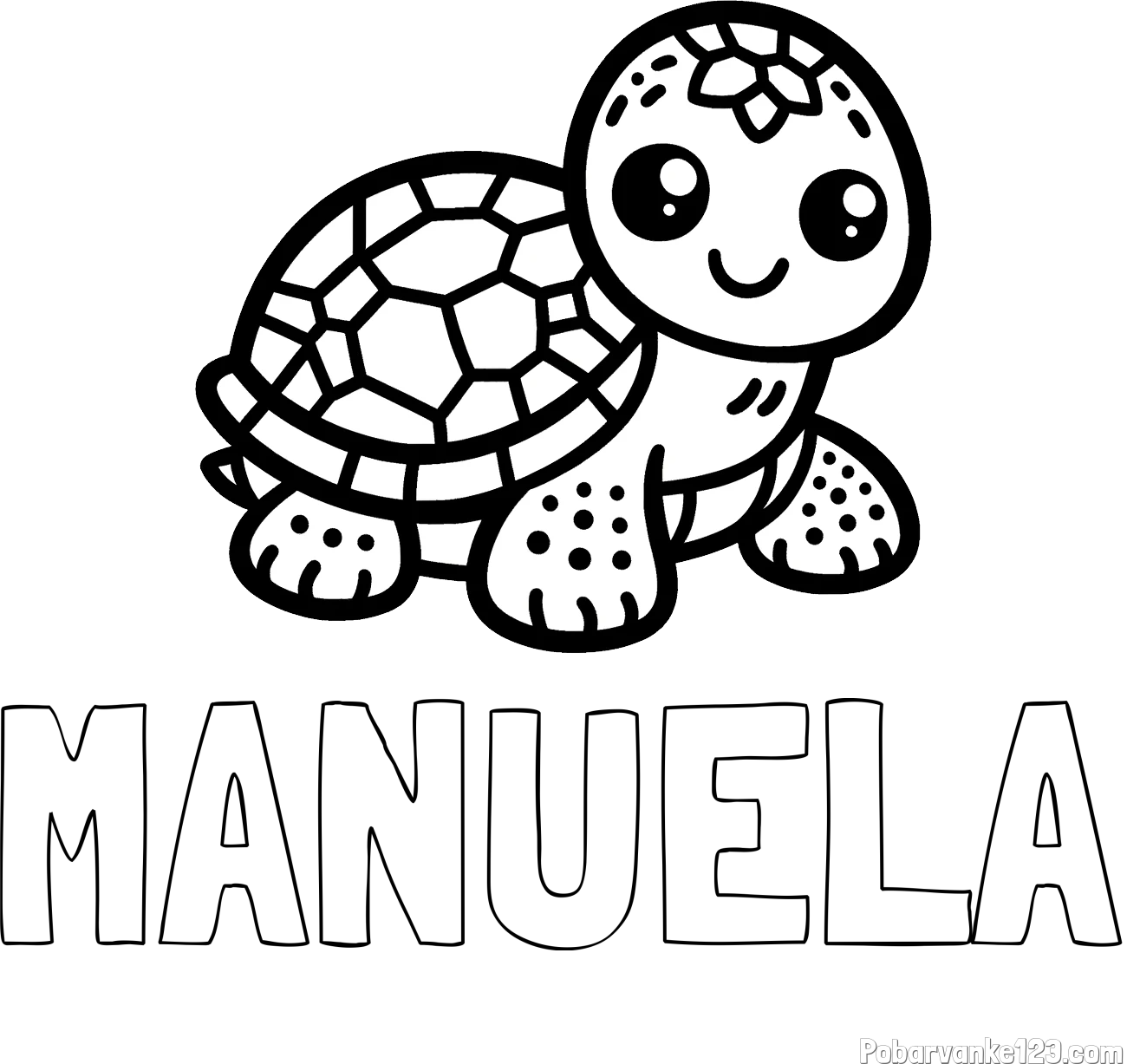 Pobarvanka imena MANUELA in otroška pobarvanka želve