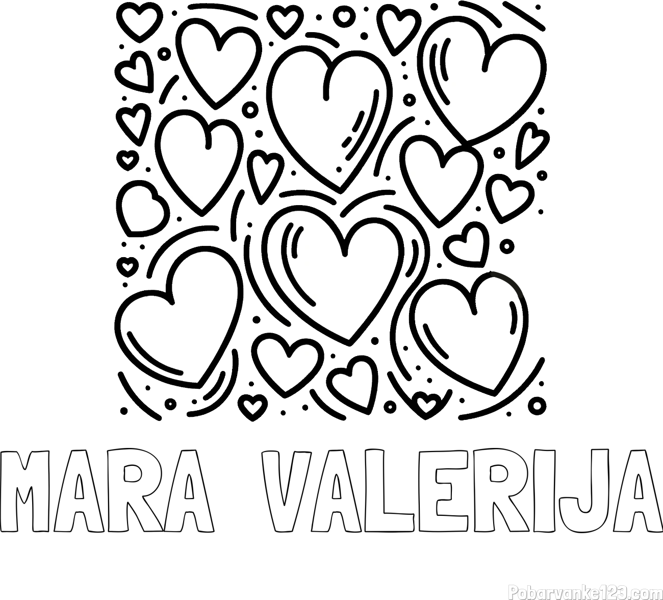 Pobarvanka imena MARA  VALERIJA in pobarvanka s srčki