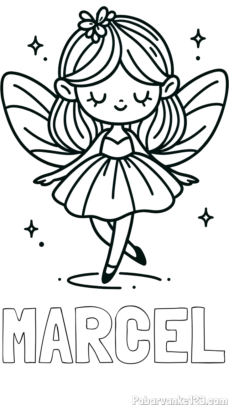 Pobarvanka imena MARCEL in enostavna pobarvanka čarobne vile