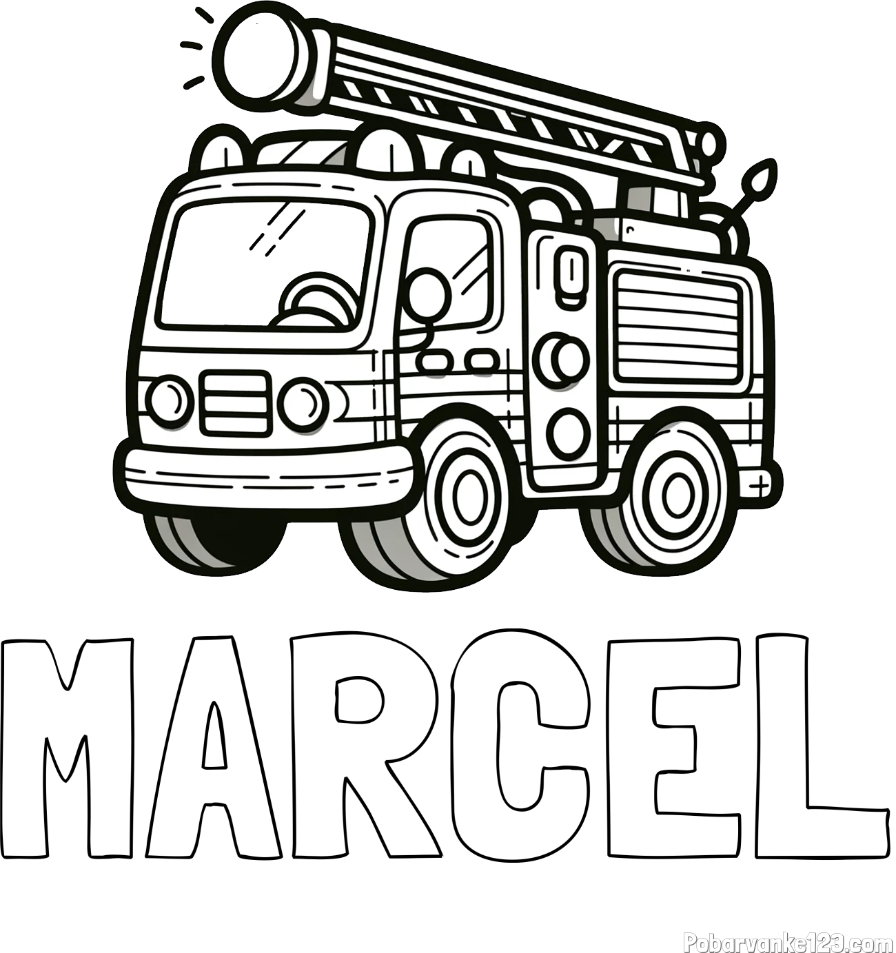 Pobarvanka imena MARCEL in otroška pobarvanka preprostega gasilskega avta