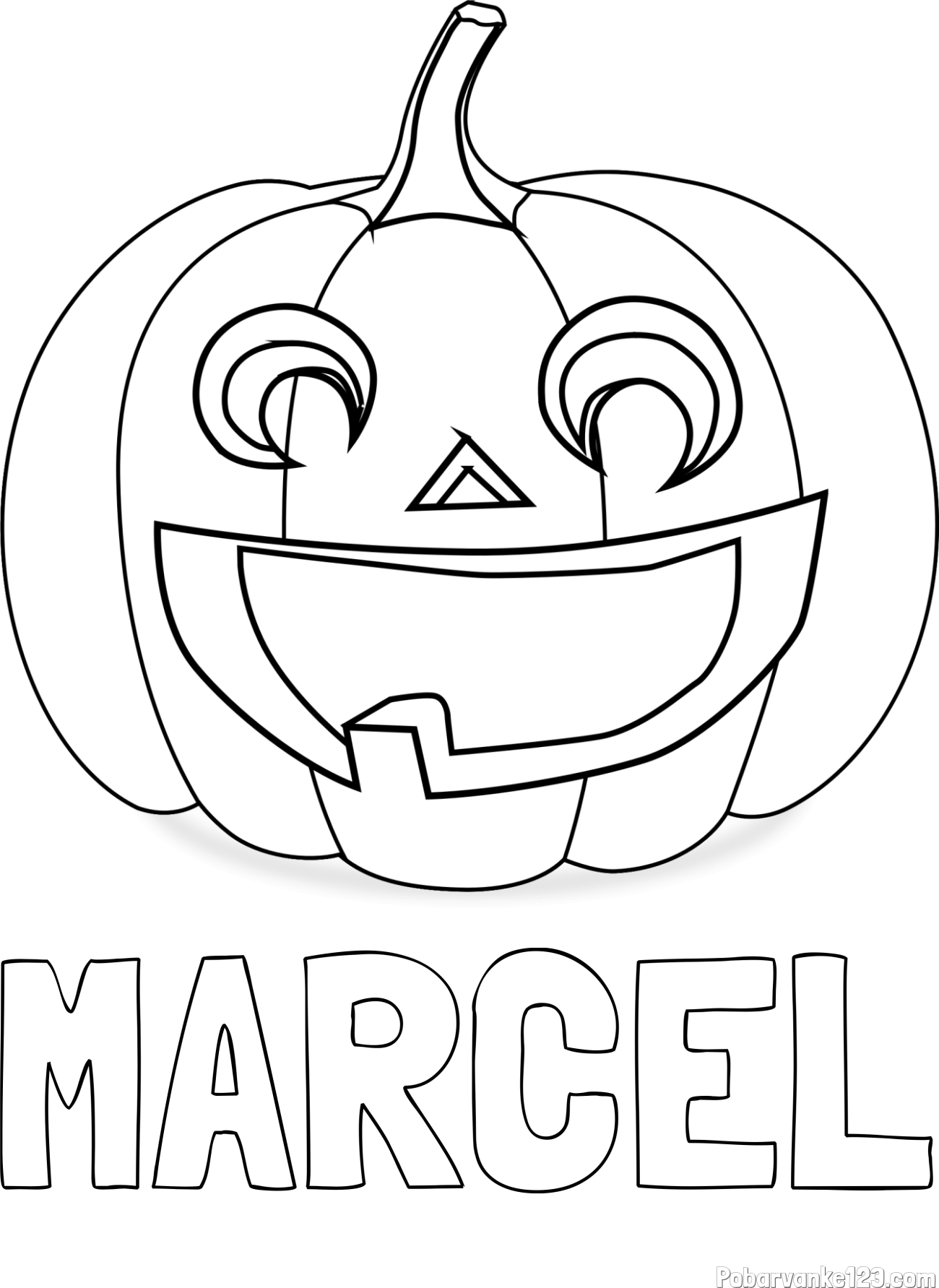 Pobarvanka imena MARCEL in pobarvanka nasmejane buče za noč čarovnic