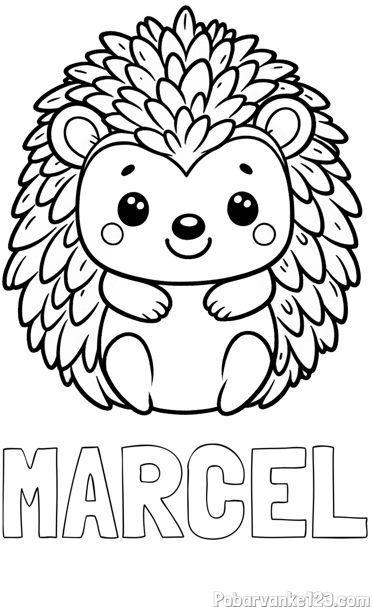 Pobarvanka imena MARCEL in pobarvanka prikupnega ježa