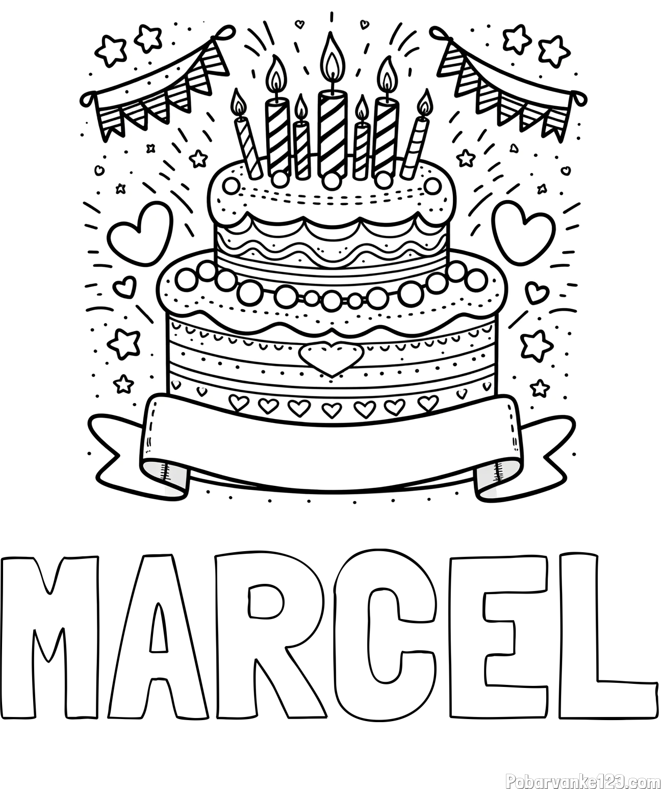 Pobarvanka imena MARCEL in pobarvanka velike torte za rojstni dan