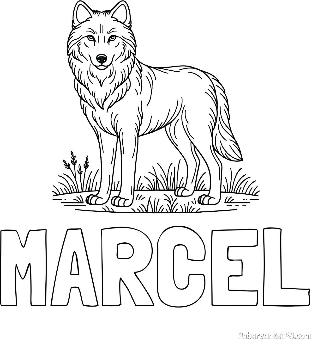 Pobarvanka imena MARCEL in pobarvanka volka