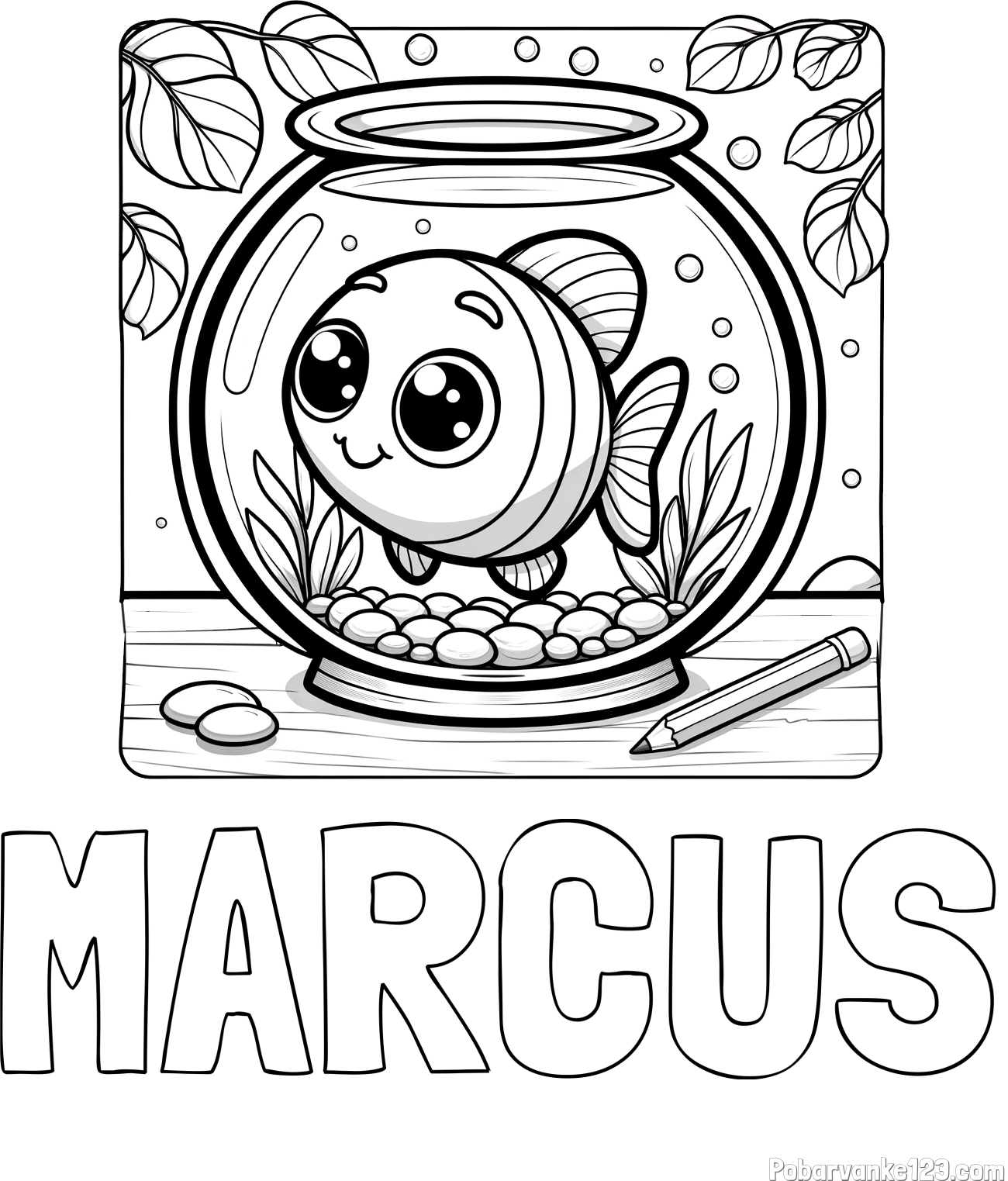 Pobarvanka imena MARCUS in pobarvanka ljubke ribice