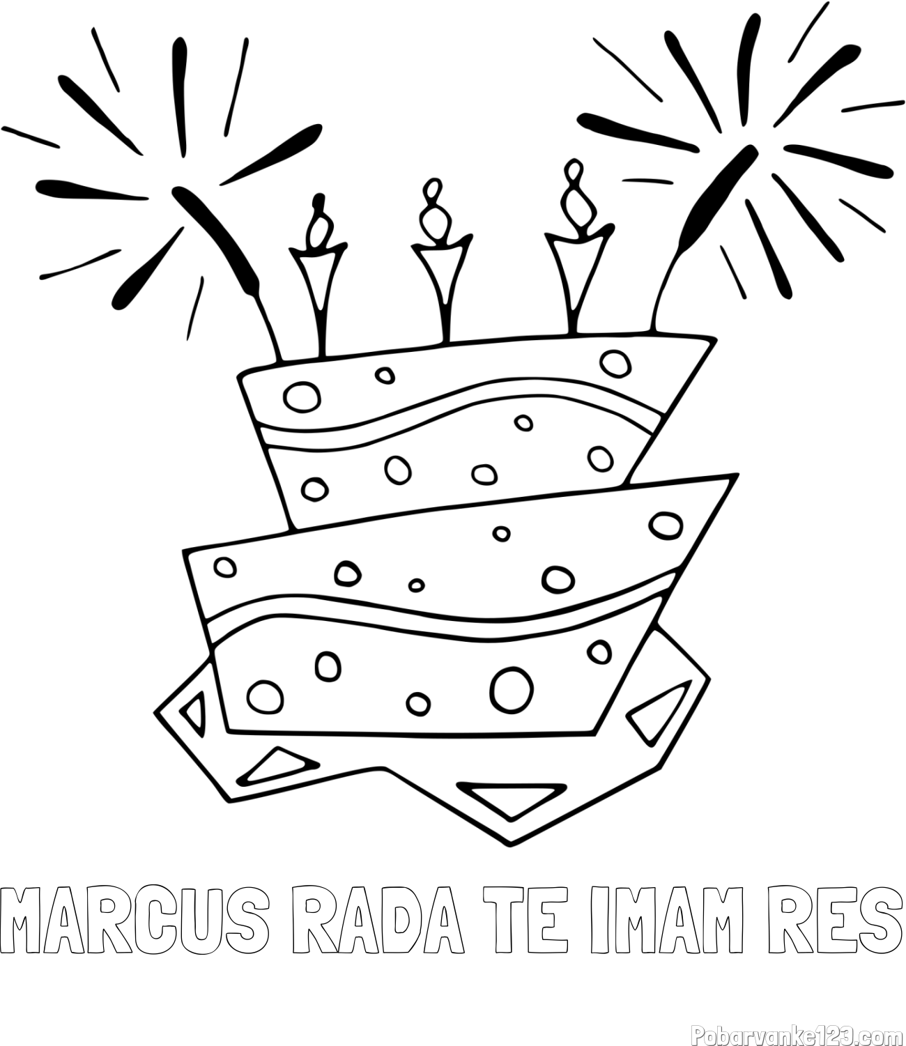Pobarvanka imena MARCUS RADA TE IMAM RES in pobarvanka rojstnodnevne torte